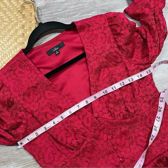 Lulus call me romantic red lace blouse - Picture 5 of 9